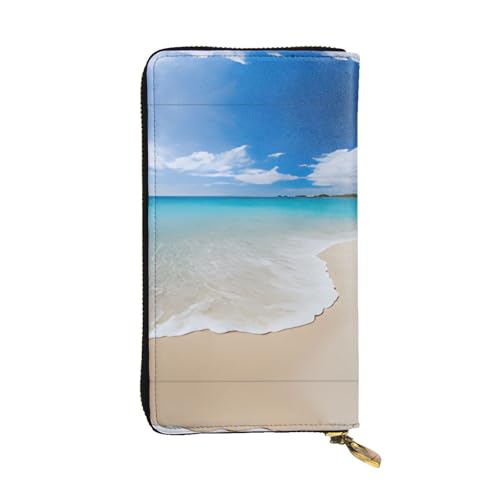 Serene Coastal Geldbörse aus Leder, vollständig bedrucktes Design, strapazierfähiges Kunstleder, Metall-Reißverschluss, mehrere Kartenfächer und Geldfach, perfekt für elegante Männer oder Frauen, ein von RTCVXZDSA