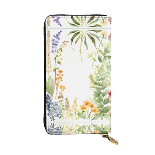 Springtime Herb Garden Ledergeldbörse – vollständig bedrucktes Design, strapazierfähiges Kunstleder, Metall-Reißverschluss, mehrere Kartenfächer und Geldfach, perfekt für elegante Männer oder Frauen von RTCVXZDSA