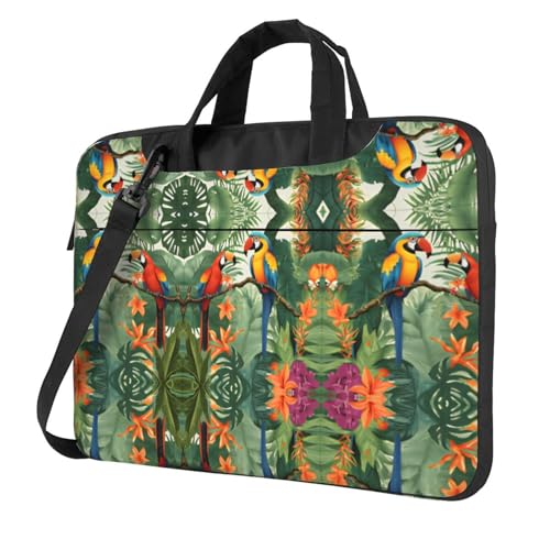 Stilvolle Laptoptasche mit Aras und Tukan im Regenwald, stilvolle Laptoptasche mit Volldruck-Design, leichte und schützende 600D-Oxford-Polyester-Tasche mit weichem Futter, perfekt für Arbeit, Reisen von RTCVXZDSA