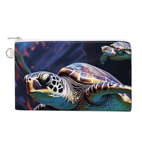 Adler-Münzgeldbörse aus Segeltuch, niedliche Kleingeldbörse, kleine Aufbewahrungstasche mit Reißverschluss, Eine bunte tropische Meeresschildkröte, Einheitsgröße, Blumen und Tiere von RTFGHJS