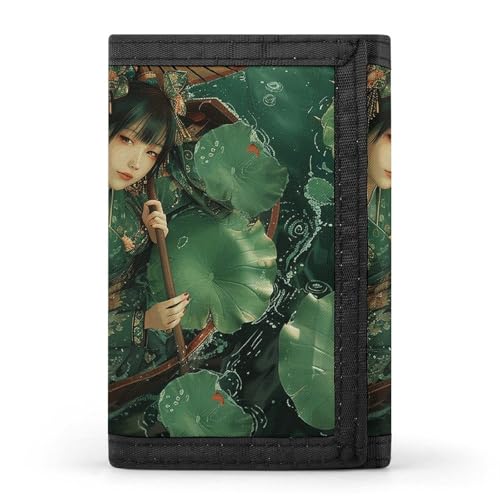 Dreifach gefaltete Geldbörse für Herren, Louvre Museum in Paris Münzgeldbörse Slim Geldklammer Kreditkartenetui mit 8 Kartenfächern, Grüne Blätter und Boot, Einheitsgröße, Modern von RTFGHJS