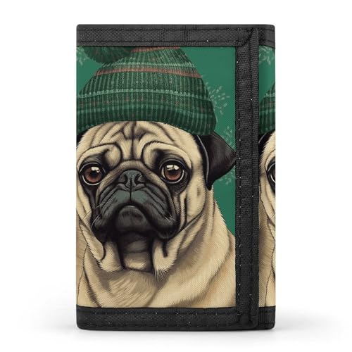 Dreifach gefaltete Geldbörse für Herren, Louvre Museum in Paris Münzgeldbörse Slim Geldklammer Kreditkartenetui mit 8 Kartenfächern, Zwei Mops mit Mützen, Einheitsgröße, Modern von RTFGHJS