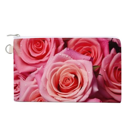Elegante Geldbörse mit Rosenblüte, Segeltuch, niedliches Kleingeld, kleine Aufbewahrungstasche mit Reißverschluss, Elegante Rosenblüte, Einheitsgröße, Blumen und Tiere von RTFGHJS