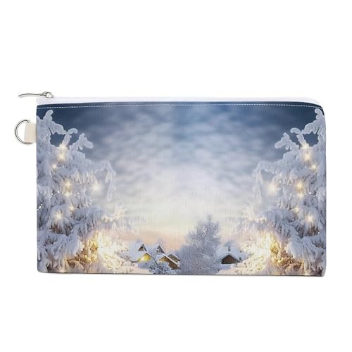 Elegante Geldbörse mit Rosenblüte, Segeltuch, niedliches Kleingeld, kleine Aufbewahrungstasche mit Reißverschluss, Winterschnee, Einheitsgröße, Blumen und Tiere von RTFGHJS