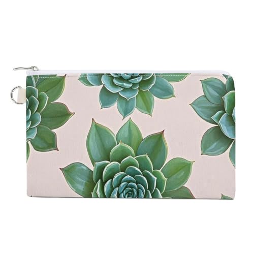 Ghosts Dance with Magic Coin Purse Canvas Wallet Cute Change Purse Small Storage Bag with Zipper, Grünes Sukkulentenmuster, Einheitsgröße, Blumen und Tiere von RTFGHJS