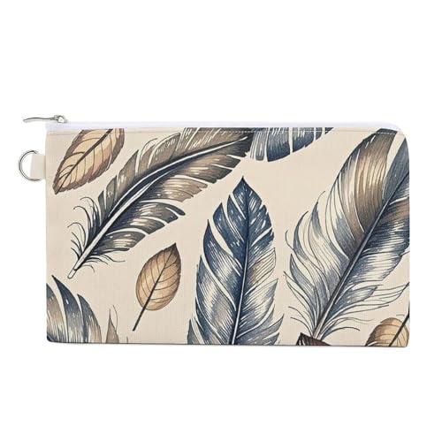 Ghosts Dance with Magic Coin Purse Canvas Wallet Cute Change Purse Small Storage Bag with Zipper, Handgezeichnete Federn, Einheitsgröße, Blumen und Tiere von RTFGHJS