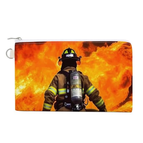 Grüner Stil Muster Münzbörse Canvas Geldbörse Niedlich Kleingeld Geldbörse Kleine Aufbewahrungstasche mit Reißverschluss Feuerwehrmann Flamme Einheitsgröße Blumen und Tiere, Feuerwehrmann von RTFGHJS