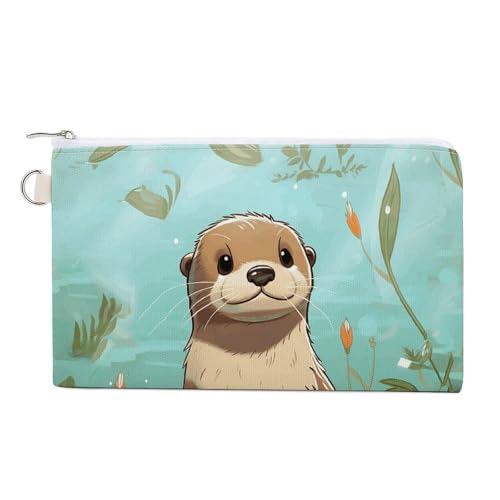 Grüner Stil Muster Münzbörse Canvas Geldbörse Niedliche Kleingeld Geldbörse Kleine Aufbewahrungstasche mit Reißverschluss, Cartoon Niedlicher Otter, Einheitsgröße, Blumen und Tiere, Cartoon-Otter., von RTFGHJS