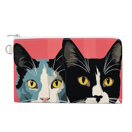 Grüner Stil Muster Münzbörse Canvas Geldbörse Niedliche Kleingeld Geldbörse Kleine Aufbewahrungstasche mit Reißverschluss, Schwarz und Weiß Katze, Einheitsgröße, Blumen und Tiere, Schwarze und weiße von RTFGHJS