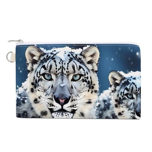 Grüner Stil Muster Münzbörse Canvas Geldbörse Niedliche Kleingeldbörse Kleine Aufbewahrungstasche mit Reißverschluss, Blauäugiger Schneeleopard, Einheitsgröße, Blumen und Tiere, Blauäugiger von RTFGHJS