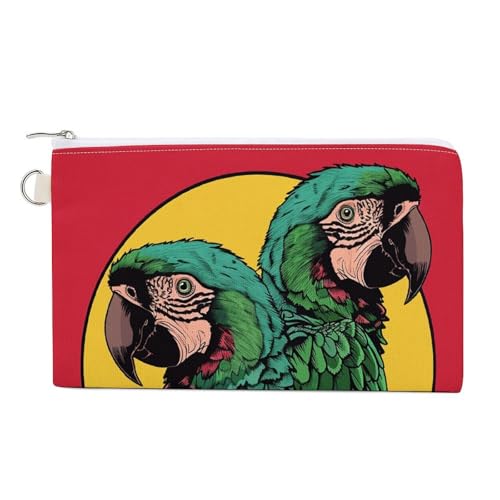 Grüner Stil Muster Münzbörse Canvas Geldbörse Niedliche Kleingeldbörse Kleine Aufbewahrungstasche mit Reißverschluss, Zwei Rote Papageien, Einheitsgröße, Blumen und Tiere, Zwei rote Papageien, von RTFGHJS