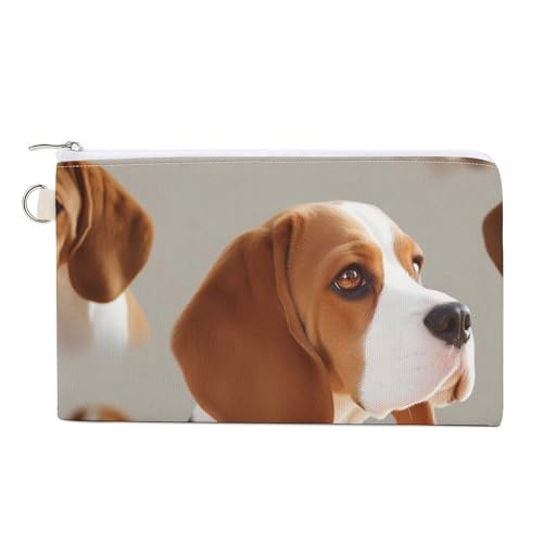 Kleine Geldbörse mit lächelnden Hunden, Segeltuch, niedliches Kleingeld, kleine Aufbewahrungstasche mit Reißverschluss, Beagle Doggy, Einheitsgröße, Blumen und Tiere von RTFGHJS