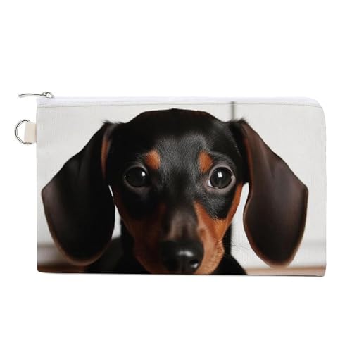 Kleine Geldbörse mit lächelnden Hunden, Segeltuch, niedliches Kleingeld, kleine Aufbewahrungstasche mit Reißverschluss, Süßer Wiener Wursthund, Einheitsgröße, Blumen und Tiere von RTFGHJS