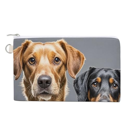 Meerjungfrau-Münzgeldbörse aus Segeltuch, niedliche Kleingeldbörse, kleine Aufbewahrungstasche mit Reißverschluss, Zwei verschiedene Hunde, Einheitsgröße, Blumen und Tiere von RTFGHJS