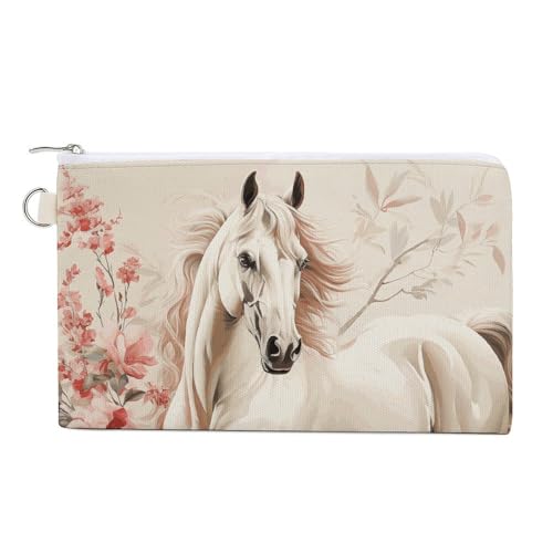 Münzbörse mit Pferdemotiv, Segeltuch, niedliches Kleingeld, kleine Aufbewahrungstasche mit Reißverschluss, Pferdebild, Einheitsgröße, Blumen und Tiere von RTFGHJS