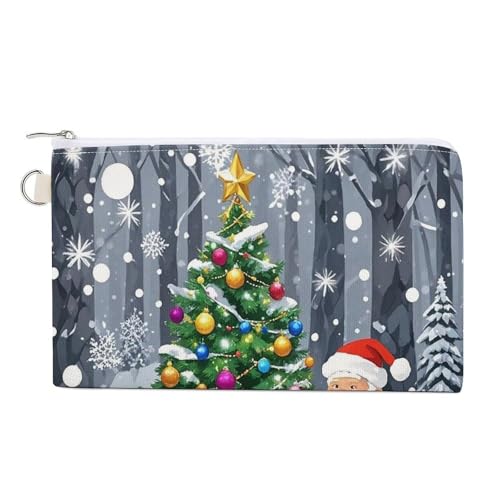 Münzgeldbörse mit Weihnachtsmann-Motiv, Segeltuch, niedliche Kleingeldtasche, kleine Aufbewahrungstasche mit Reißverschluss, Weihnachtsmann, Einheitsgröße, Blumen und Tiere von RTFGHJS