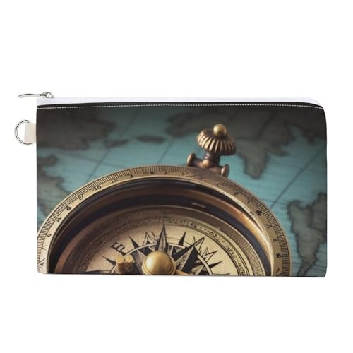 Old Compass Münzgeldbörse aus Segeltuch, niedliches Kleingeld, kleine Aufbewahrungstasche mit Reißverschluss, Alter Kompass, Einheitsgröße, Blumen und Tiere von RTFGHJS