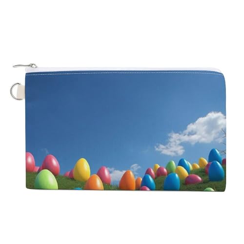 Old Compass Münzgeldbörse aus Segeltuch, niedliches Kleingeld, kleine Aufbewahrungstasche mit Reißverschluss, Blaue, bunte Eier, Einheitsgröße, Blumen und Tiere von RTFGHJS