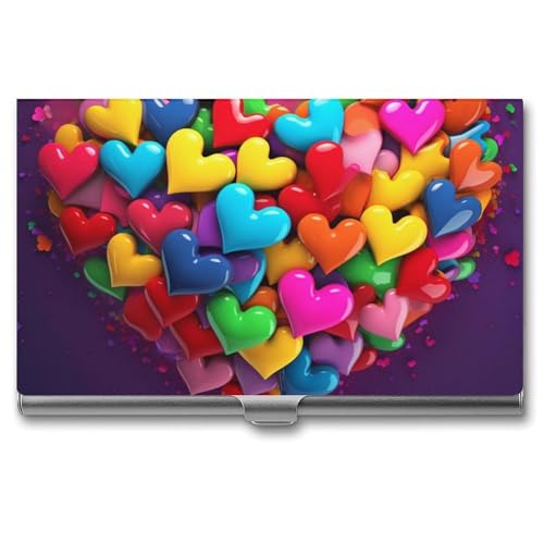 RTFGHJS Blumen Visitenkartenhalter Metall Slim Namenskartenetui Tasche Karten Halter für Frauen oder Männer Namenskarten Booklet für Profis Führungskräfte Buntes Herz Einheitsgröße von RTFGHJS