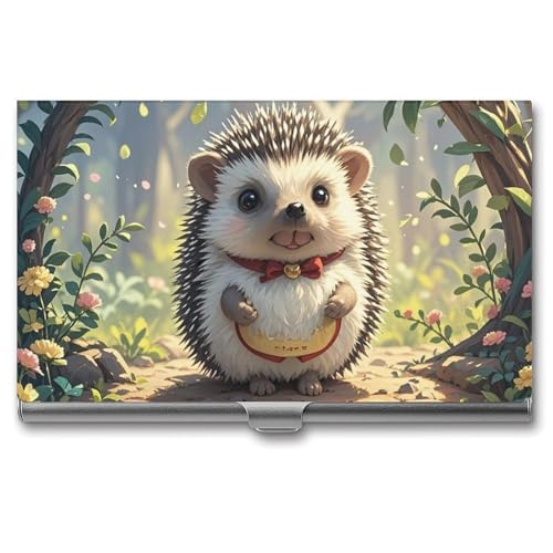 RTFGHJS Braunbär im Herbst Visitenkartenetui, Metall Slim Namenskartenetui, Taschenkartenhalter für Frauen oder Männer, Namenskarten Booklet für Profis, Führungskräfte, Schöner Igel, Einheitsgröße von RTFGHJS