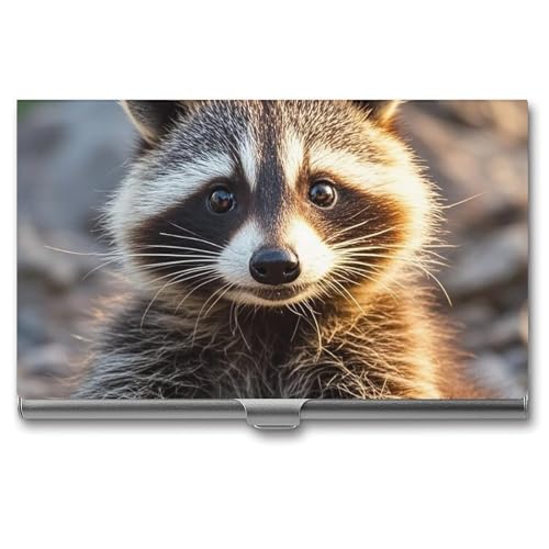 RTFGHJS Braunbär im Herbst Visitenkartenetui, Metall Slim Namenskartenetui, Taschenkartenhalter für Frauen oder Männer, Namenskarten Booklet für Profis, Führungskräfte, Süßer Waschbär, Einheitsgröße von RTFGHJS