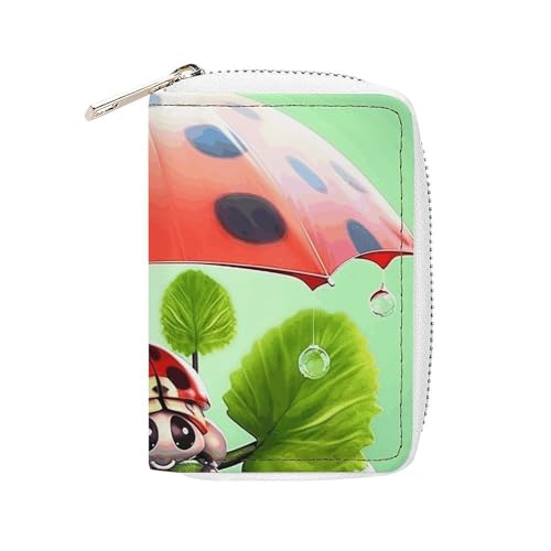 RTFGHJS Cartoon-Pandabär-Kartenhalter aus PU-Leder – schlanker, langlebiger Kreditkarten-Organizer für Männer und Frauen, Lustiger Marienkäfer hält Regenschirme, 16x11.5cm von RTFGHJS