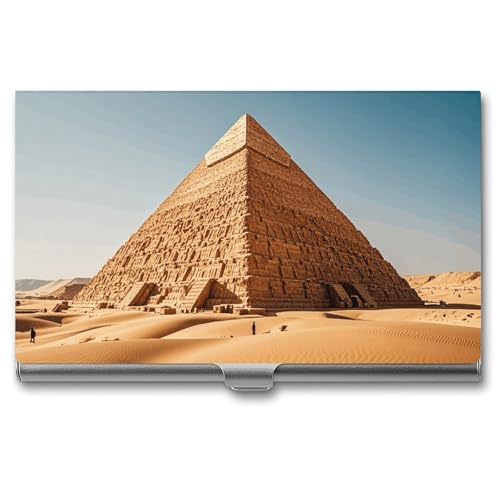 RTFGHJS Chameleon Visitenkartenhalter, Metall Slim Namenskartenetui, Taschenkartenhalter für Frauen oder Männer, Namenskarten Booklet für Profis, Führungskräfte, Ägyptische Pyramide in Wüste, von RTFGHJS