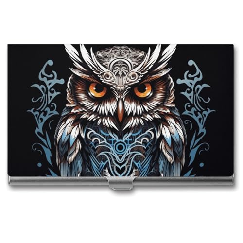 RTFGHJS Chameleon Visitenkartenhalter, Metall Slim Namenskartenetui, Taschenkartenhalter für Frauen oder Männer, Namenskarten Booklet für Profis, Führungskräfte, eule, Einheitsgröße von RTFGHJS