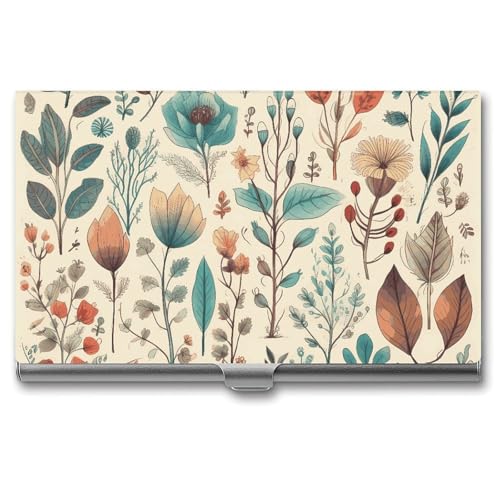 RTFGHJS Dark Road to Mountains Visitenkartenhalter Metall Slim Namenskartenetui Pocket Karten Halter für Frauen oder Männer Namenskarten Booklet für Profis, Führungskräfte, Blumen und Blätter von RTFGHJS