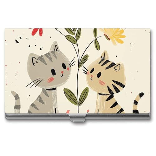 RTFGHJS Draw Two Cats Visitenkartenhalter, Metall Slim Namenskartenetui, Taschenkartenhalter für Frauen oder Männer, Namenskarten Booklet für Profis, Führungskräfte, Draw Two Cats, Einheitsgröße von RTFGHJS