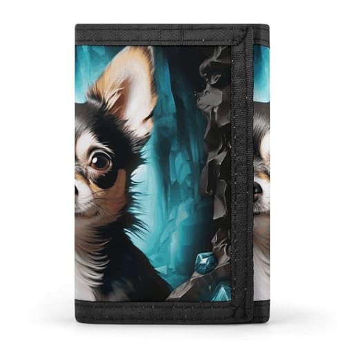 RTFGHJS Dreifach gefaltete Geldbörse für Herren, Ägyptische Pyramiden Münzbörse Slim Geldklammer Kreditkartenetui mit 8 Kartenfächern, Edelsteinhöhle Chihuahua, Einheitsgröße, Modern von RTFGHJS