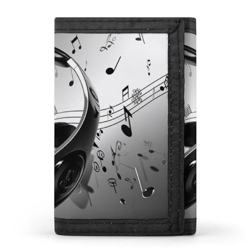 RTFGHJS Dreifach gefaltete Geldbörse für Herren, Cartoon-Kürbis-Kopf-Münzgeldbörse, schlanke Geldklammer, Kreditkartenetui mit 8 Kartenfächern, Musik, Einheitsgröße, Modern von RTFGHJS