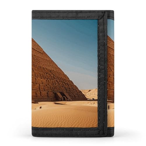 RTFGHJS Dreifach gefaltete Geldbörse für Herren, Chamäleon Münzgeldbörse, schlanke Geldklammer Kreditkartenetui mit 8 Kartenfächern, Ägyptische Pyramide in Wüste, Einheitsgröße, Modern von RTFGHJS