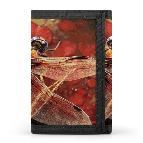 RTFGHJS Dreifach gefaltete Geldbörse für Herren, Engelsflügel-Münzgeldbörse, schmal, Geldklammer, Kreditkartenetui mit 8 Kartenfächern, Libelle Rot, Einheitsgröße, Modern von RTFGHJS
