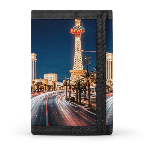 RTFGHJS Dreifach gefaltete Geldbörse für Herren, Las Vegas Night Münzgeldbörse, schlanke Geldklammer Kreditkartenetui mit 8 Kartenfächern, Las Vegas Night, Einheitsgröße, Modern von RTFGHJS