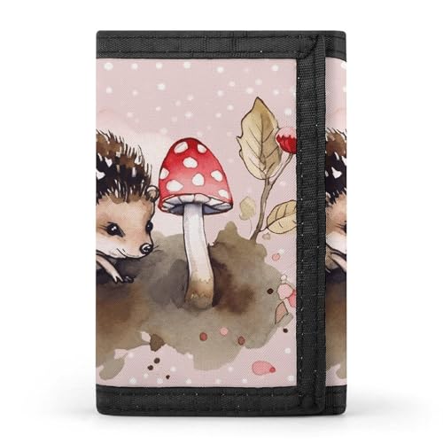 RTFGHJS Dreifach gefaltete Geldbörse für Herren, Lila Schwarz Goth Gruselige Fledermaus Münzgeldbörse Slim Geldklammer Kreditkartenetui mit 8 Kartenfächern, Igel-Aquarellmalerei, Einheitsgröße, Modern von RTFGHJS