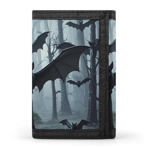 RTFGHJS Dreifach gefaltete Geldbörse für Herren, Lila Schwarz Goth Gruselige Fledermaus Münzgeldbörse Slim Geldklammer Kreditkartenetui mit 8 Kartenfächern, Lila Schwarz Goth Gruseliger Fledermaus von RTFGHJS