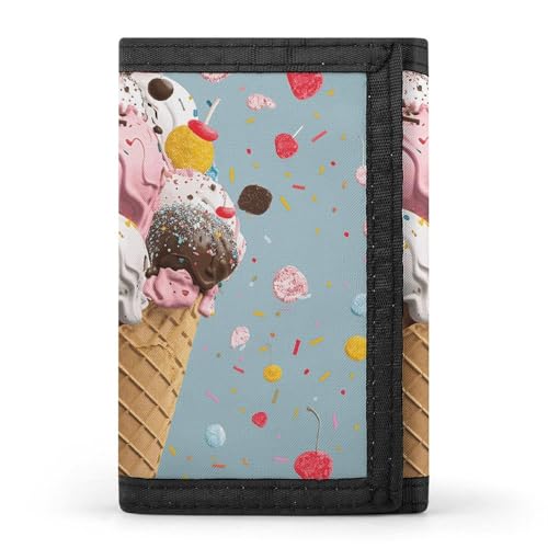 RTFGHJS Dreifach gefaltete Geldbörse für Herren, Lila Schwarz Goth Gruselige Fledermaus Münzgeldbörse Slim Geldklammer Kreditkartenetui mit 8 Kartenfächern, Sweet Ice Cream, Einheitsgröße, Modern von RTFGHJS