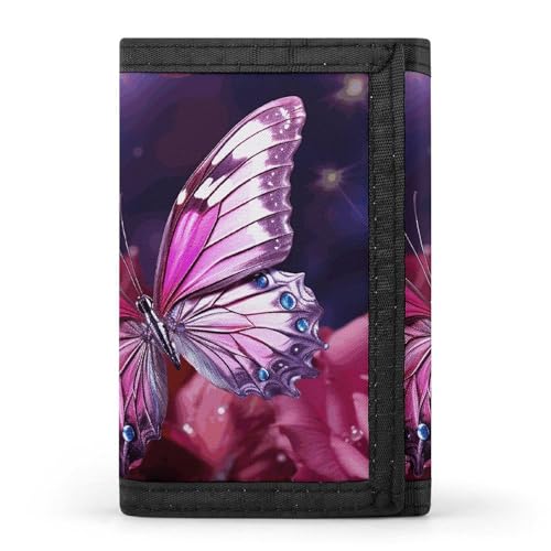 RTFGHJS Dreifach gefaltete Geldbörse für Herren, Lila Schwarz Goth Gruselige Fledermaus Münzgeldbörse Slim Geldklammer Kreditkartenetui mit 8 Kartenfächern, rosa Schmetterling (Pink Butterfly von RTFGHJS
