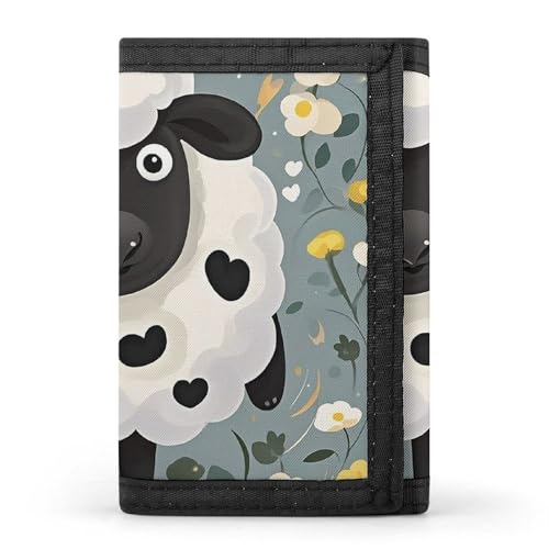 RTFGHJS Dreifach gefaltete Geldbörse für Herren, Pudel Hunde, Münzgeldbörse, schmal, Geldklammer, Kreditkartenetui mit 8 Kartenfächern, Cartoon schwarz-weißes Schaf, Einheitsgröße, Modern von RTFGHJS