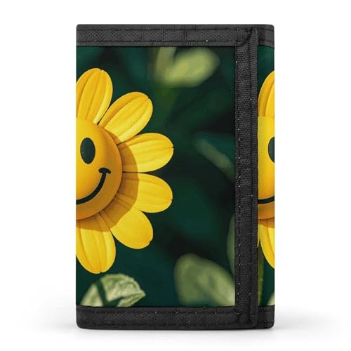 RTFGHJS Dreifach gefaltete Geldbörse für Herren, Pudel Hunde, Münzgeldbörse, schmal, Geldklammer, Kreditkartenetui mit 8 Kartenfächern, Gelbe Smiley-Blume, Einheitsgröße, Modern von RTFGHJS