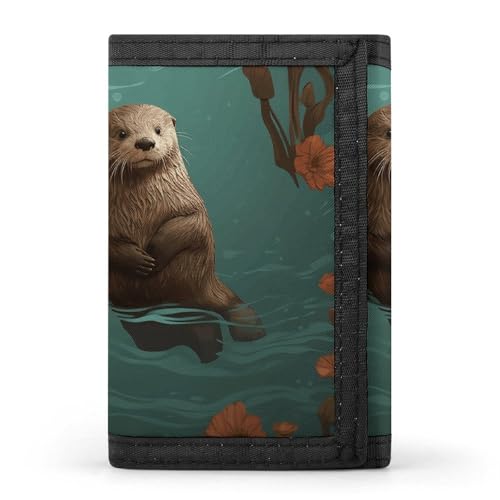 RTFGHJS Dreifach gefaltete Geldbörse für Herren, Pudel Hunde, Münzgeldbörse, schmal, Geldklammer, Kreditkartenetui mit 8 Kartenfächern, Otters in Love, Einheitsgröße, Modern von RTFGHJS