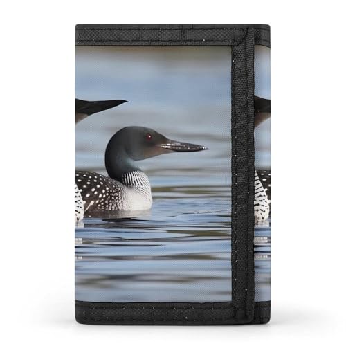 RTFGHJS Dreifach gefaltete Geldbörse für Herren, Wurst auf Feuer, Münzgeldbörse, schmal, Geldklammer, Kreditkartenetui mit 8 Kartenfächern, Loon Birds, Einheitsgröße, Modern von RTFGHJS