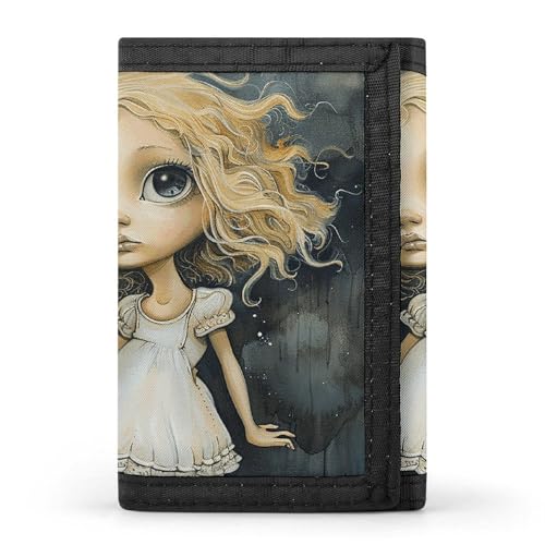 RTFGHJS Dreifach gefaltete Geldbörse für Herren, ein braunes Kaninchen-Münzgeldbörse, schlanke Geldklammer, Kreditkartenetui mit 8 Kartenfächern, Blondes Mädchen mit großen Augen, Einheitsgröße von RTFGHJS