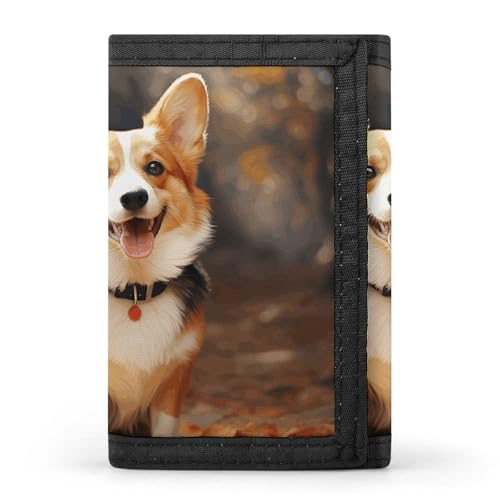 RTFGHJS Dreifach gefaltete Geldbörse für Herren, ein braunes Kaninchen-Münzgeldbörse, schlanke Geldklammer, Kreditkartenetui mit 8 Kartenfächern, Corgi Dog, Einheitsgröße, Modern von RTFGHJS