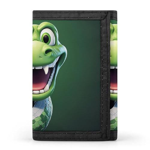 RTFGHJS Dreifach gefaltete Geldbörse für Herren, frisches Obst und Gemüse, Münzgeldbörse, schlanke Geldklammer Kreditkartenetui mit 8 Kartenfächern, Cartoon Snake Green, Einheitsgröße, Modern von RTFGHJS