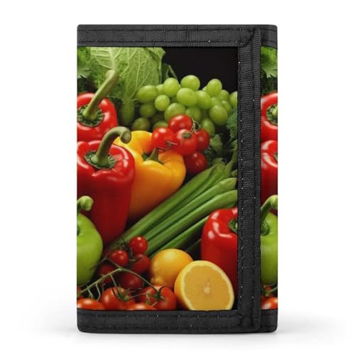 RTFGHJS Dreifach gefaltete Geldbörse für Herren, frisches Obst und Gemüse, Münzgeldbörse, schlanke Geldklammer Kreditkartenetui mit 8 Kartenfächern, Frisches Gemüse und Obst, Einheitsgröße, Modern von RTFGHJS