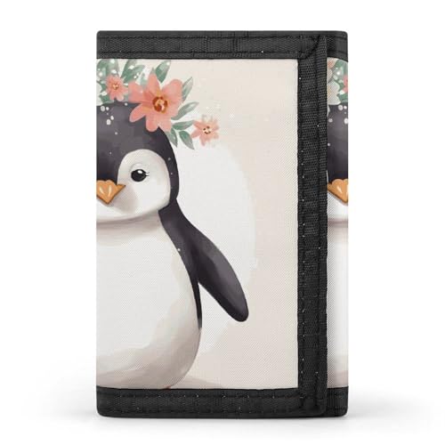 RTFGHJS Dreifach gefaltete Geldbörse für Herren, spiralförmig, optische Täuschung, Geldscheinklammer, Kreditkartenetui mit 8 Kartenfächern, Pinguin mit Blumen, Einheitsgröße, Modern von RTFGHJS