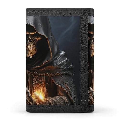 RTFGHJS Dreifach gefaltete Geldbörse für Herren, viele Zombie-Münzgeldbörse, schlanke Geldklammer, Kreditkartenetui mit 8 Kartenfächern, Sensenmann, Einheitsgröße, Modern von RTFGHJS