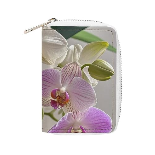 RTFGHJS Farbenfrohes Surfbrett-Kartenetui aus PU-Leder – schlanker, langlebiger Kreditkarten-Organizer für Damen und Herren, Bunte Orchideen, 16x11.5cm von RTFGHJS
